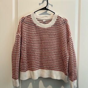Old Navy Red and White Crew Neck Sweater with Textured Knit